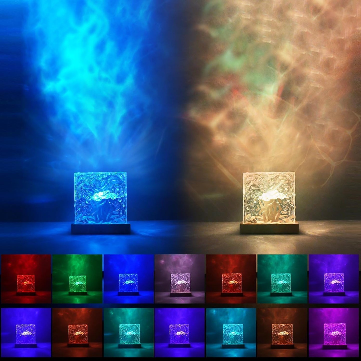 Ocean Wave Projector Light - 16-Color Luminorthe Cube Lamp with Remote, 3D Holographic Water Ripple Romantic Ambient Lighting for Child's Room, Meditation, Relaxation & Night Light