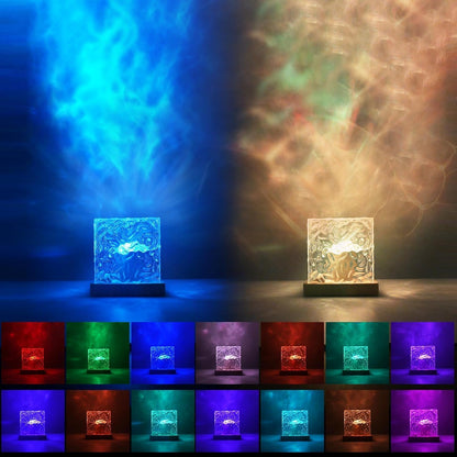 Ocean Wave Projector Light - 16-Color Luminorthe Cube Lamp with Remote, 3D Holographic Water Ripple Romantic Ambient Lighting for Child's Room, Meditation, Relaxation & Night Light