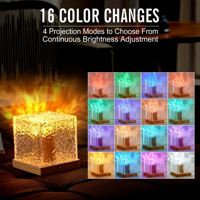 Ocean Wave Projector Light - 16-Color Luminorthe Cube Lamp with Remote, 3D Holographic Water Ripple Romantic Ambient Lighting for Child's Room, Meditation, Relaxation & Night Light
