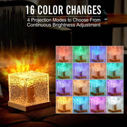 Ocean Wave Projector Light - 16-Color Luminorthe Cube Lamp with Remote, 3D Holographic Water Ripple Romantic Ambient Lighting for Child's Room, Meditation, Relaxation & Night Light