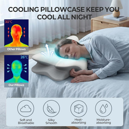 Cervical Neck Pillow for Pain Relief - Ergonomic Pillow for Neck Support, Contour Memory Foam Pillows for Sleeping, Orthopedic Bed Pillow for Side Back Stomach Sleepers(Blue)