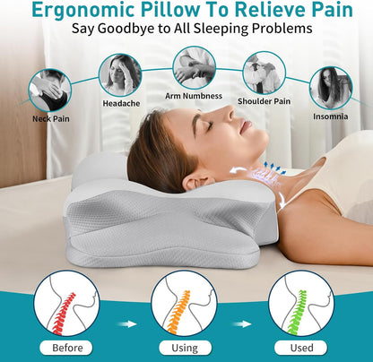 Cervical Neck Pillow for Pain Relief - Ergonomic Pillow for Neck Support, Contour Memory Foam Pillows for Sleeping, Orthopedic Bed Pillow for Side Back Stomach Sleepers(Blue)