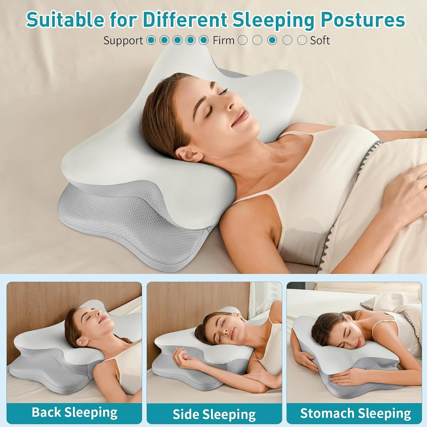 Cervical Neck Pillow for Pain Relief - Ergonomic Pillow for Neck Support, Contour Memory Foam Pillows for Sleeping, Orthopedic Bed Pillow for Side Back Stomach Sleepers(Blue)