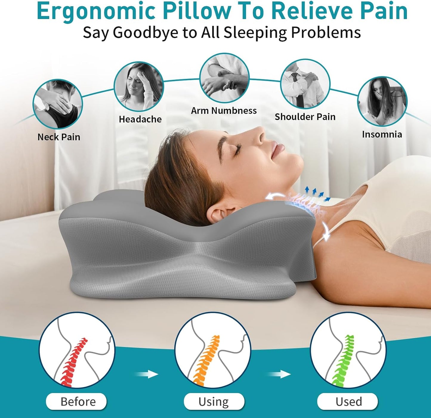 Cervical Neck Pillow for Pain Relief - Ergonomic Pillow for Neck Support, Contour Memory Foam Pillows for Sleeping, Orthopedic Bed Pillow for Side Back Stomach Sleepers(Blue)