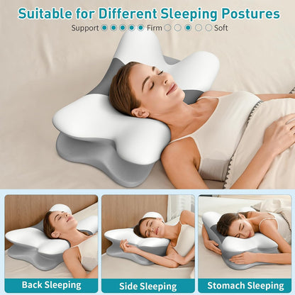 Cervical Neck Pillow for Pain Relief - Ergonomic Pillow for Neck Support, Contour Memory Foam Pillows for Sleeping, Orthopedic Bed Pillow for Side Back Stomach Sleepers(Blue)