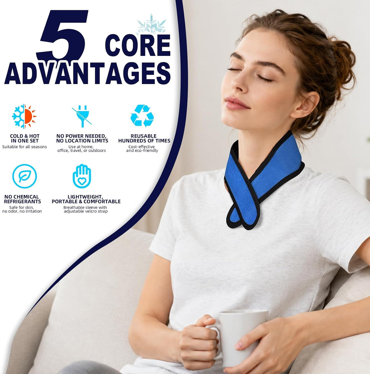 Reusable Cooling Neck Ice Pack Wrap, Ice Pack for Neck with 2 Cold Pads