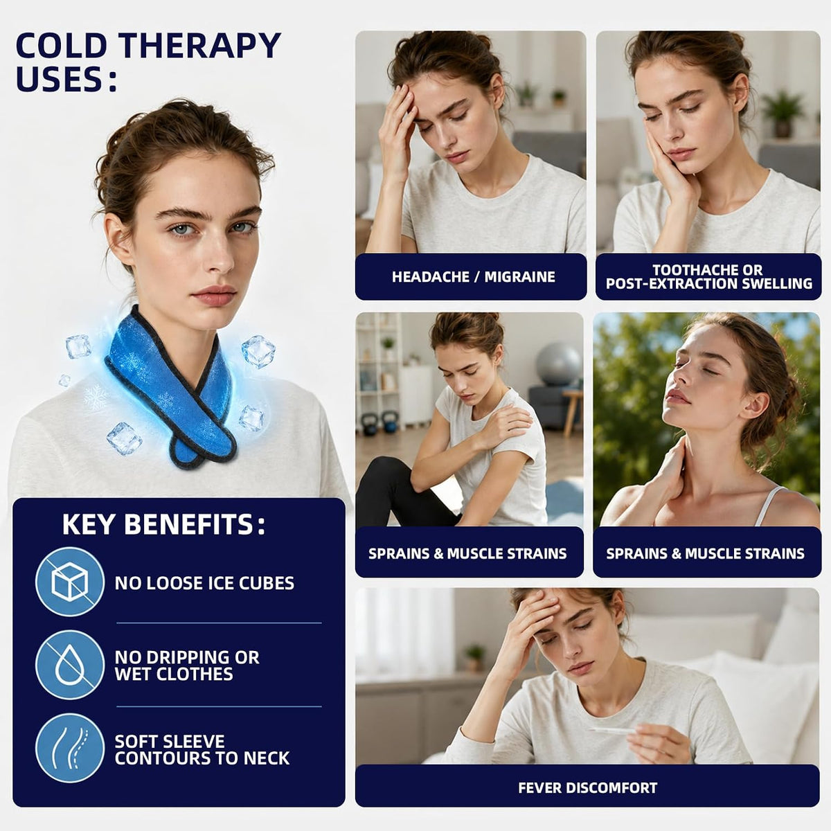 Reusable Cooling Neck Ice Pack Wrap, Ice Pack for Neck with 2 Cold Pads