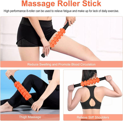 Aucuu 6 in 1 Foam Roller Set Includes Hollow Core Massage Roller, Yoga Stick, Massage Ball, Fitness Stretching Strap, Carrying Bag, Towel, Massage Roller (Orange)