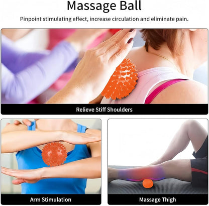 Aucuu 6 in 1 Foam Roller Set Includes Hollow Core Massage Roller, Yoga Stick, Massage Ball, Fitness Stretching Strap, Carrying Bag, Towel, Massage Roller (Orange)
