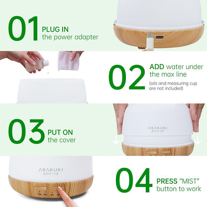 Essential Oil Diffuser for Home, 500ML Aromatherapy Humidifier