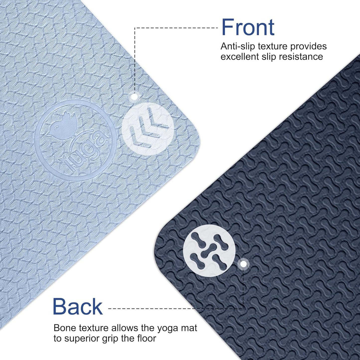 IUGA Yoga Mat Thick Non Slip Anti-tear Pilates Mat Eco Friendly Hot Yoga Mats for Workout & Exercise(72"x 24"x 6mm)