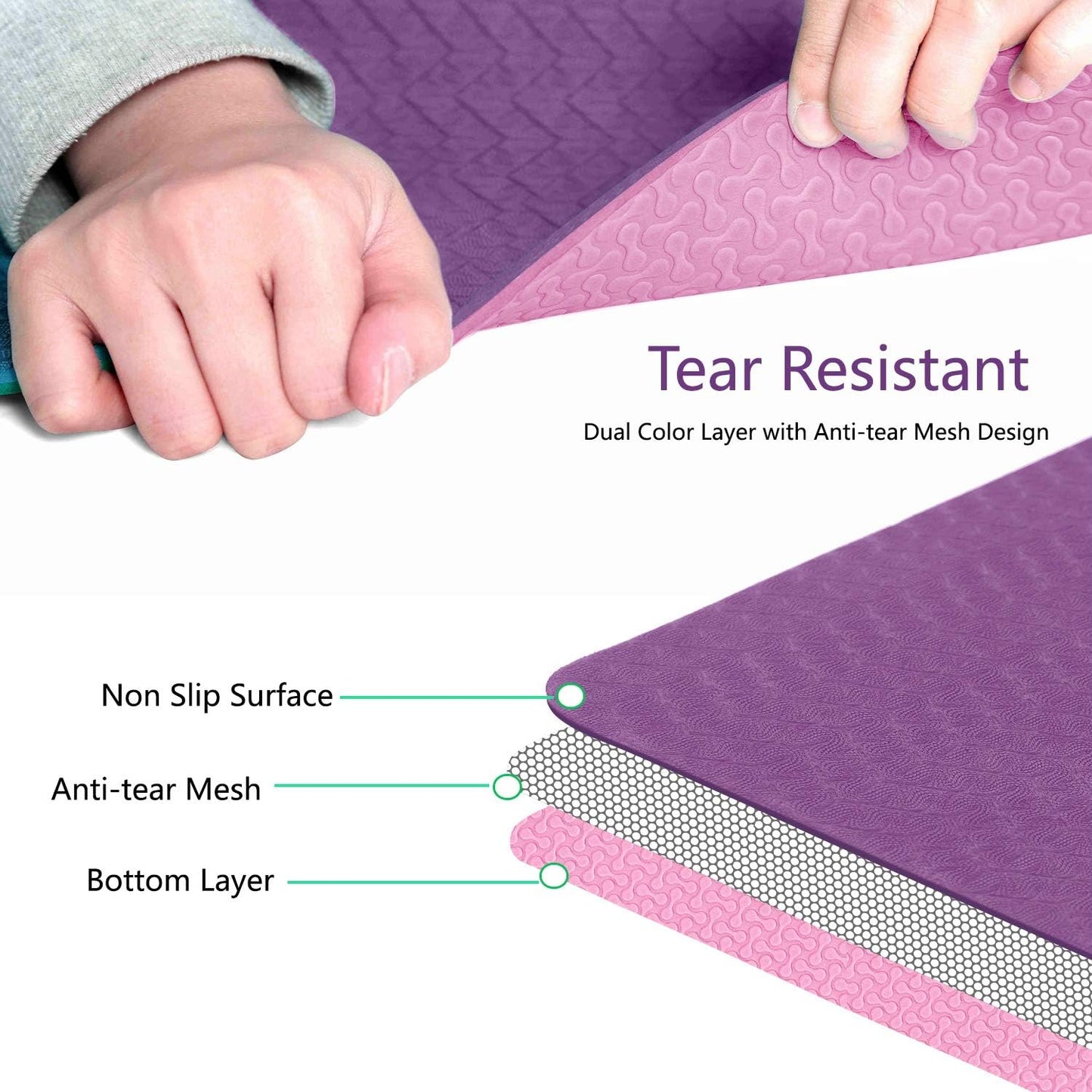 IUGA Yoga Mat Thick Non Slip Anti-tear Pilates Mat Eco Friendly Hot Yoga Mats for Workout & Exercise(72"x 24"x 6mm)