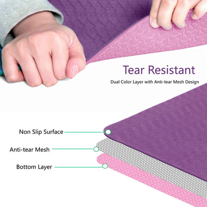 IUGA Yoga Mat Thick Non Slip Anti-tear Pilates Mat Eco Friendly Hot Yoga Mats for Workout & Exercise(72"x 24"x 6mm)