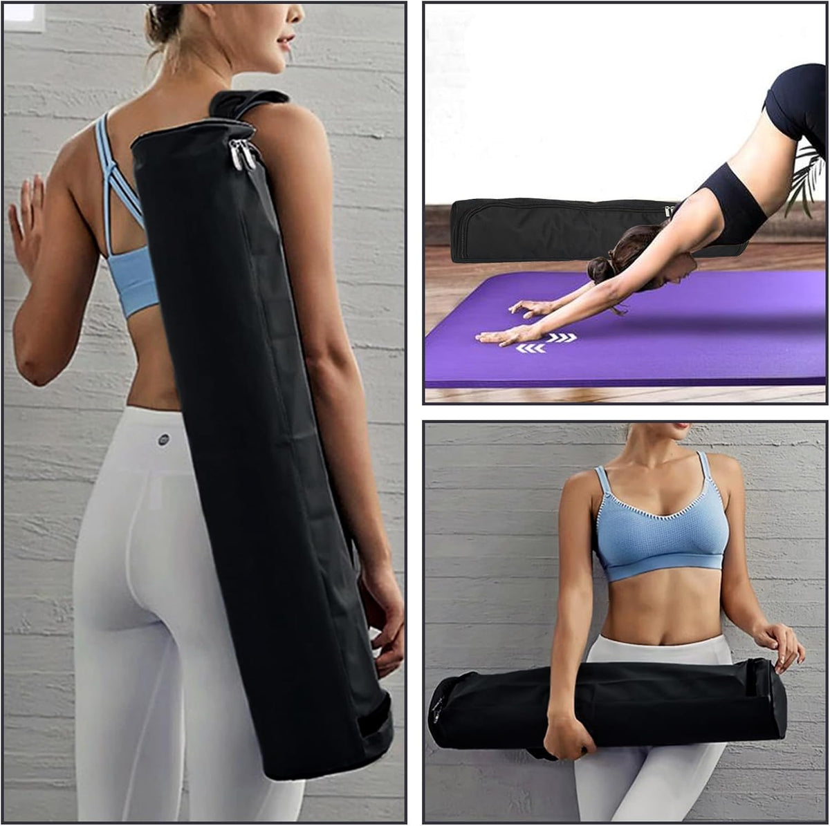 Yoga Mat Bag, Full Zip Exercise Yoga Mat Carrier Bag with Adjustable Strap, Waterproof Yoga Mat Carry Bag Strap for Most Yoga Mats to Gym Class Beach Park Travel for Women & Men (Black)