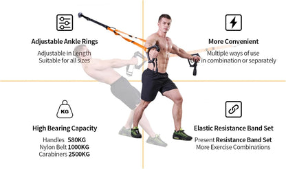 Bodyweight Resistance Training Straps,Training straps Complete Home Gym Fitness Trainer kit for Full-Body Workout Easy Setup Gym Home Outdoors