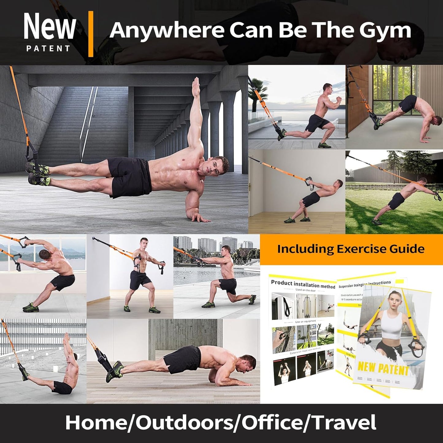 Bodyweight Resistance Training Straps,Training straps Complete Home Gym Fitness Trainer kit for Full-Body Workout Easy Setup Gym Home Outdoors