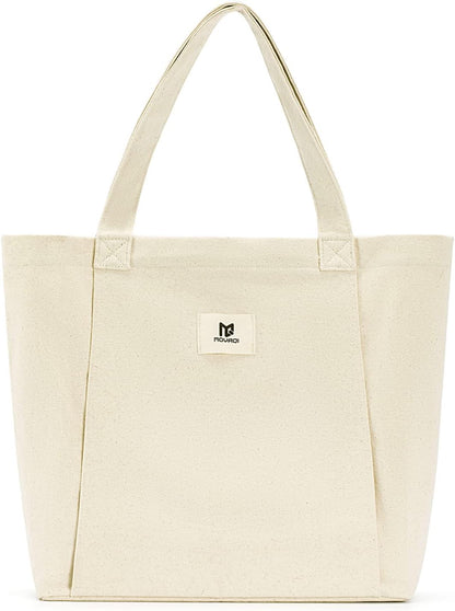 Moyaqi Canvas Tote Bag with Yoga Mat Carrier Pocket Carryall Shoulder Bag for Office, Workout, Pilates, Travel, Beach and Gym