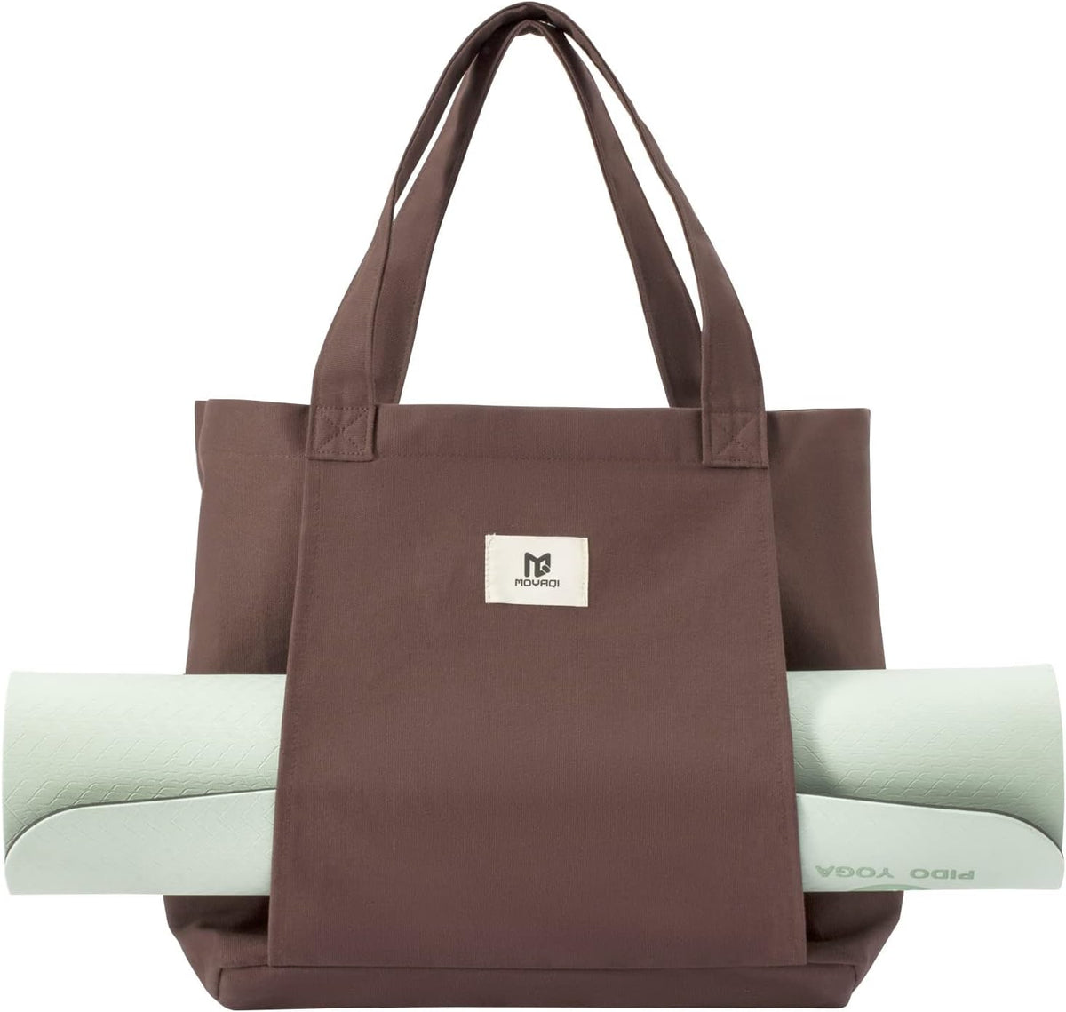 Moyaqi Canvas Tote Bag with Yoga Mat Carrier Pocket Carryall Shoulder Bag for Office, Workout, Pilates, Travel, Beach and Gym