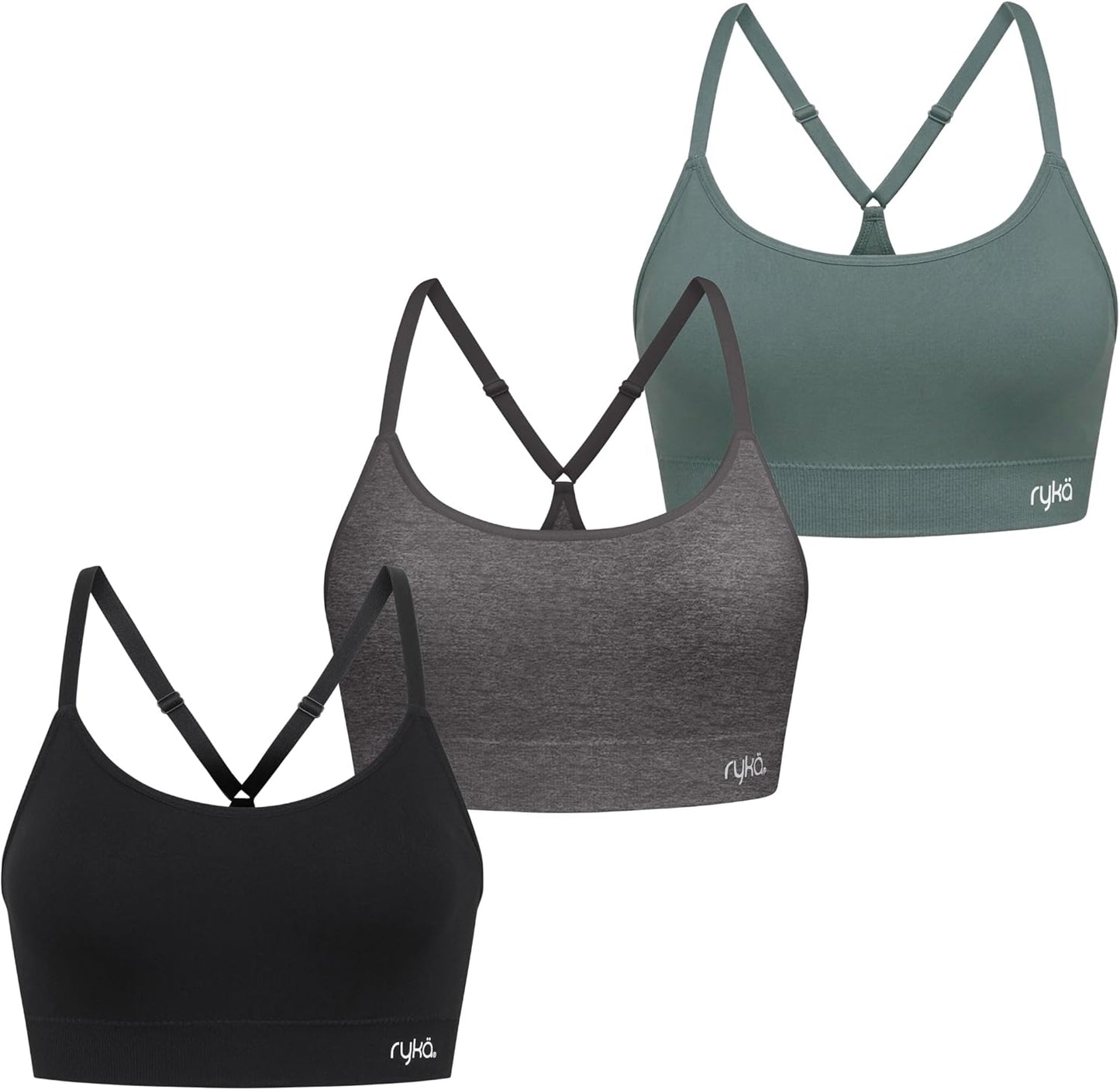 Ryka Women's Katharina Seamless Yoga Racerback Sports Bra, Sostén Deportivo, Removable Pads, 3 Pack
