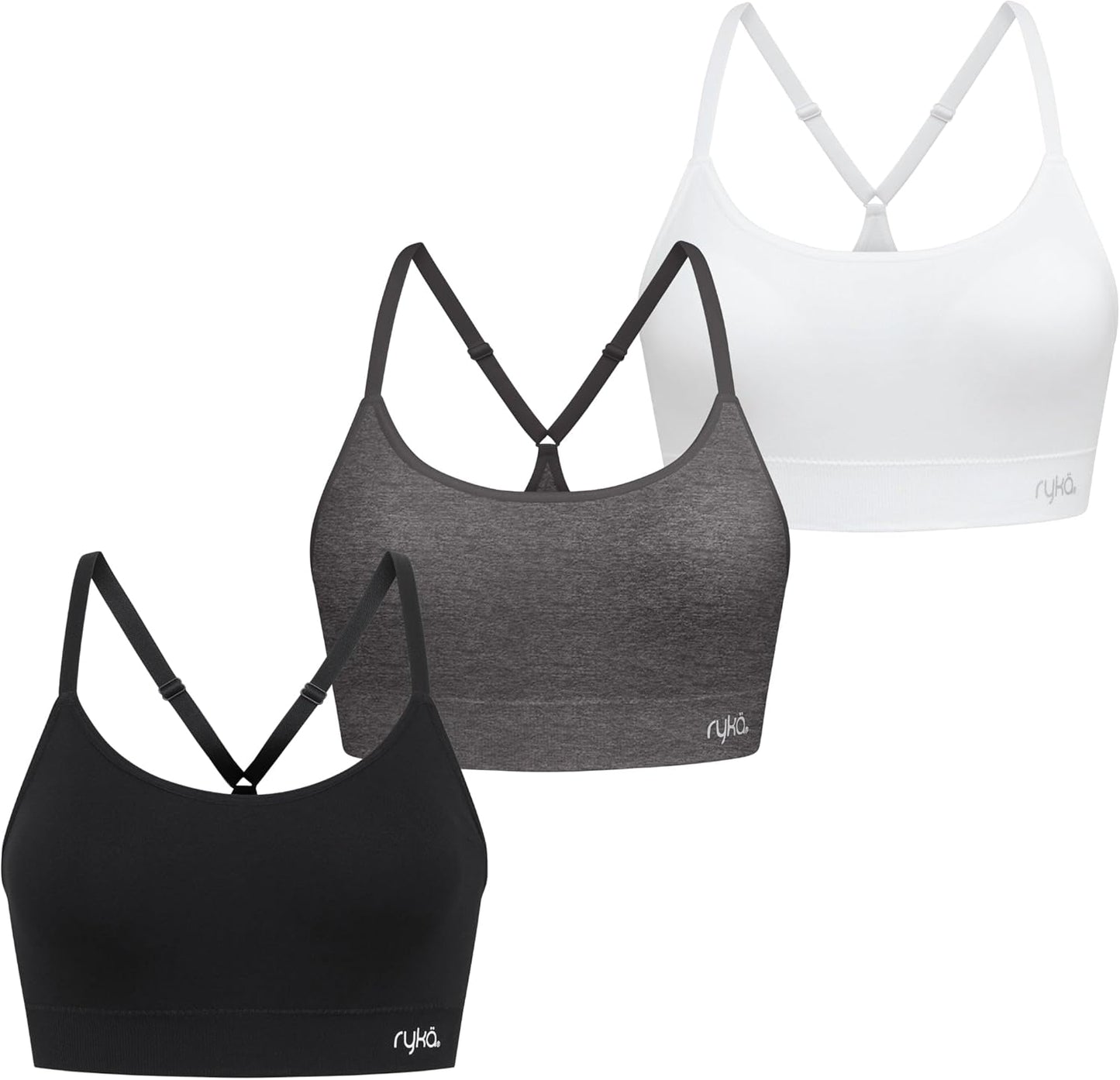 Ryka Women's Katharina Seamless Yoga Racerback Sports Bra, Sostén Deportivo, Removable Pads, 3 Pack