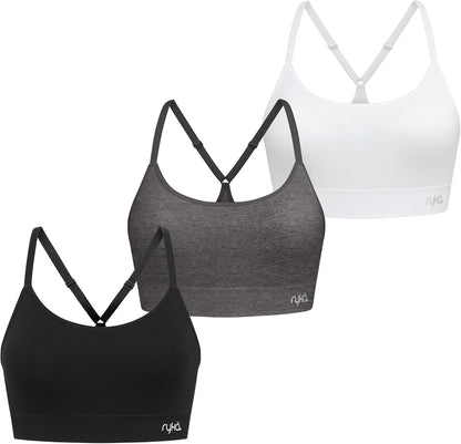 Ryka Women's Katharina Seamless Yoga Racerback Sports Bra, Sostén Deportivo, Removable Pads, 3 Pack