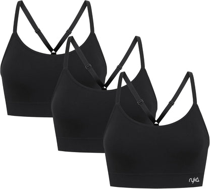 Ryka Women's Katharina Seamless Yoga Racerback Sports Bra, Sostén Deportivo, Removable Pads, 3 Pack