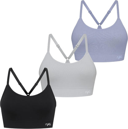 Ryka Women's Katharina Seamless Yoga Racerback Sports Bra, Sostén Deportivo, Removable Pads, 3 Pack
