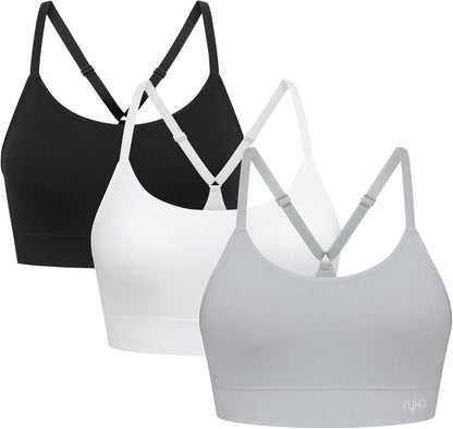 Ryka Women's Katharina Seamless Yoga Racerback Sports Bra, Sostén Deportivo, Removable Pads, 3 Pack