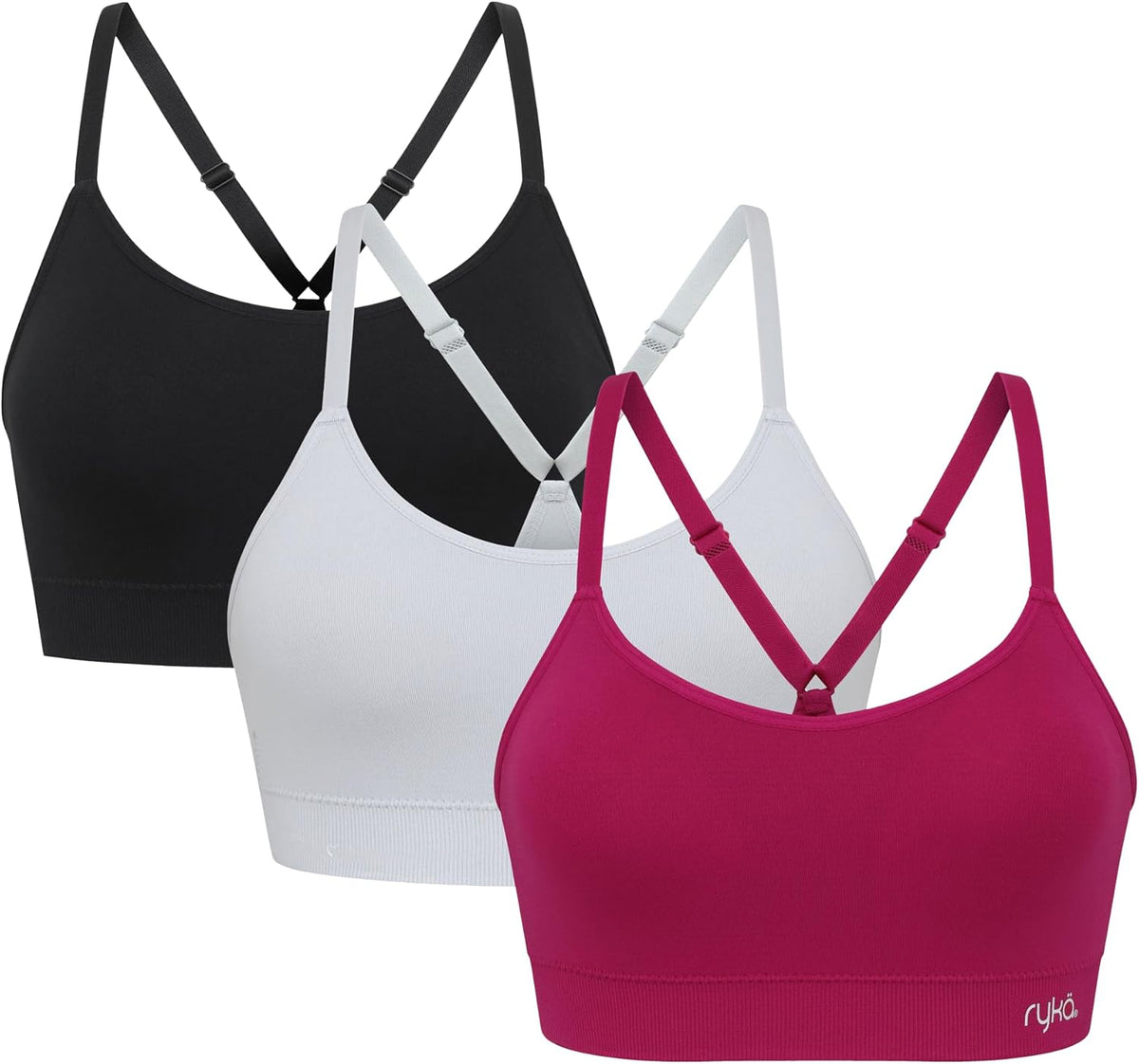 Ryka Women's Katharina Seamless Yoga Racerback Sports Bra, Sostén Deportivo, Removable Pads, 3 Pack