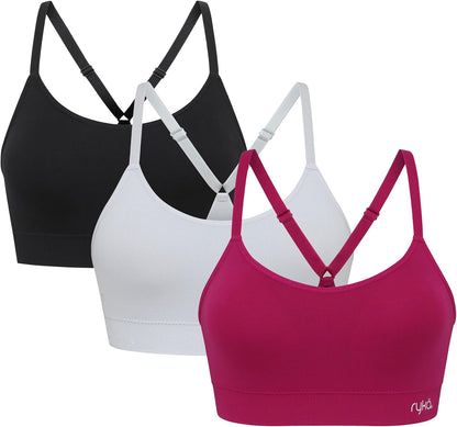 Ryka Women's Katharina Seamless Yoga Racerback Sports Bra, Sostén Deportivo, Removable Pads, 3 Pack