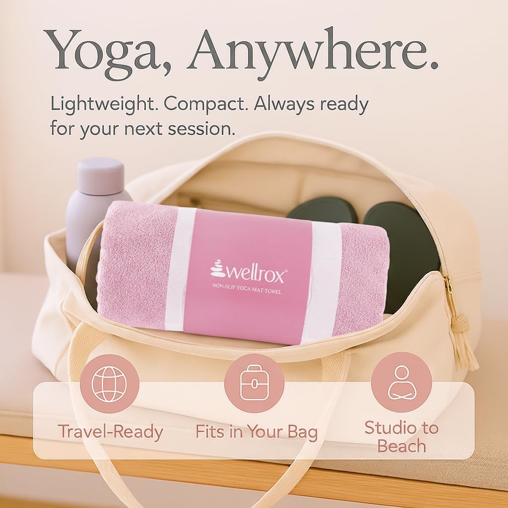 Microfiber Yoga Mat Towel with Grip – Ultra Absorbent, Super Soft, and Quick Dry Hot Yoga Towel Non Slip for Pilates, Bikram, and Fitness Workouts (74” x 26”, Pink)
