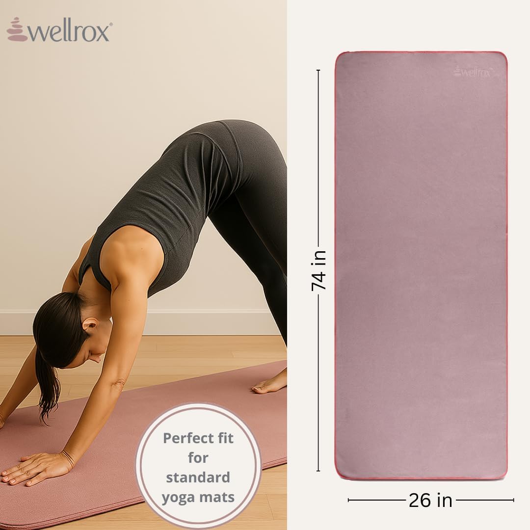 Microfiber Yoga Mat Towel with Grip – Ultra Absorbent, Super Soft, and Quick Dry Hot Yoga Towel Non Slip for Pilates, Bikram, and Fitness Workouts (74” x 26”, Pink)