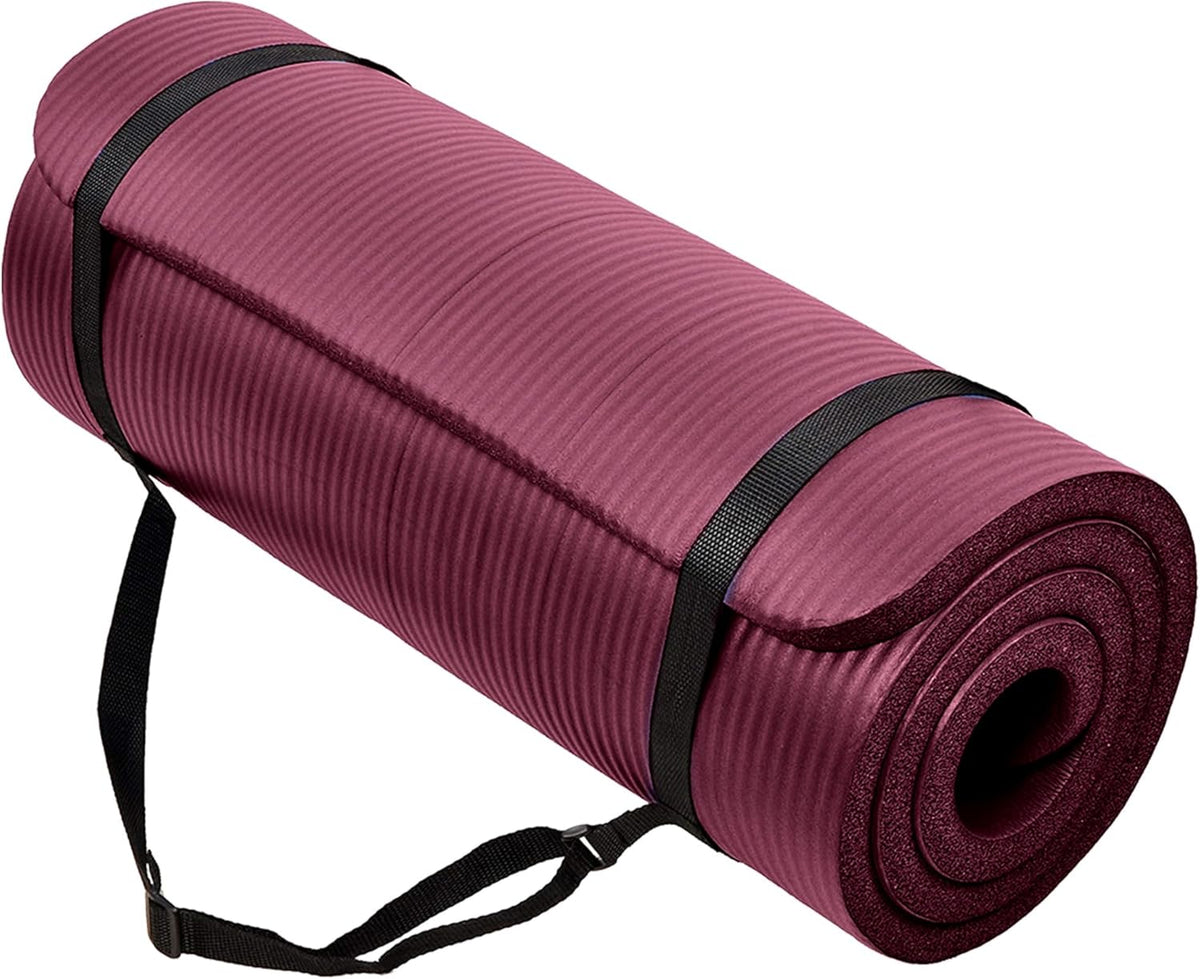 BalanceFrom Yoga Mat, 1-Inch Extra Thick High Density Exercise Mat, Anti-Tear Exercise Yoga Mat with Carrying Strap, Suitable for Various Yoga Exercises, Multiple Colors