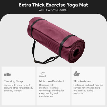 BalanceFrom Yoga Mat, 1-Inch Extra Thick High Density Exercise Mat, Anti-Tear Exercise Yoga Mat with Carrying Strap, Suitable for Various Yoga Exercises, Multiple Colors