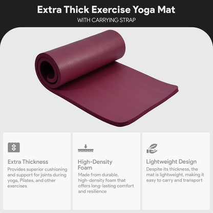 BalanceFrom Yoga Mat, 1-Inch Extra Thick High Density Exercise Mat, Anti-Tear Exercise Yoga Mat with Carrying Strap, Suitable for Various Yoga Exercises, Multiple Colors