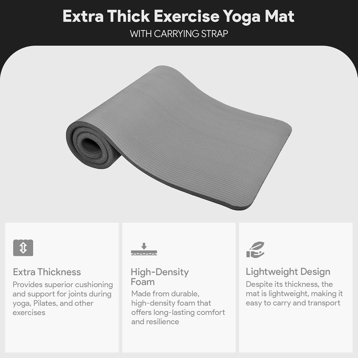 BalanceFrom Yoga Mat, 1-Inch Extra Thick High Density Exercise Mat, Anti-Tear Exercise Yoga Mat with Carrying Strap, Suitable for Various Yoga Exercises, Multiple Colors