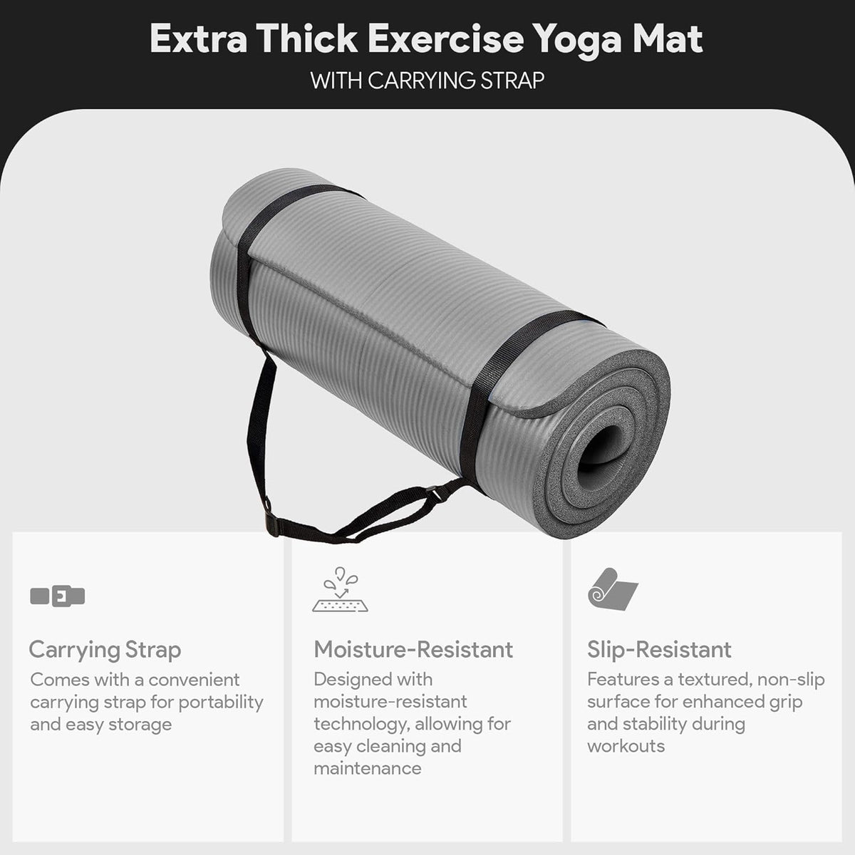 BalanceFrom Yoga Mat, 1-Inch Extra Thick High Density Exercise Mat, Anti-Tear Exercise Yoga Mat with Carrying Strap, Suitable for Various Yoga Exercises, Multiple Colors