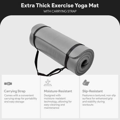 BalanceFrom Yoga Mat, 1-Inch Extra Thick High Density Exercise Mat, Anti-Tear Exercise Yoga Mat with Carrying Strap, Suitable for Various Yoga Exercises, Multiple Colors
