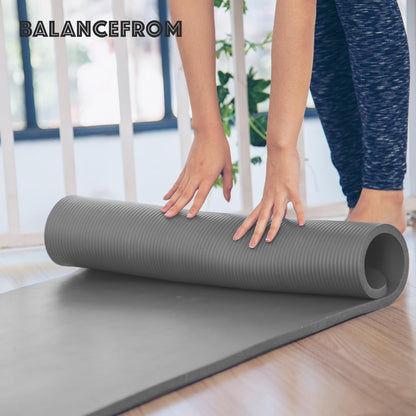 BalanceFrom Yoga Mat, 1-Inch Extra Thick High Density Exercise Mat, Anti-Tear Exercise Yoga Mat with Carrying Strap, Suitable for Various Yoga Exercises, Multiple Colors