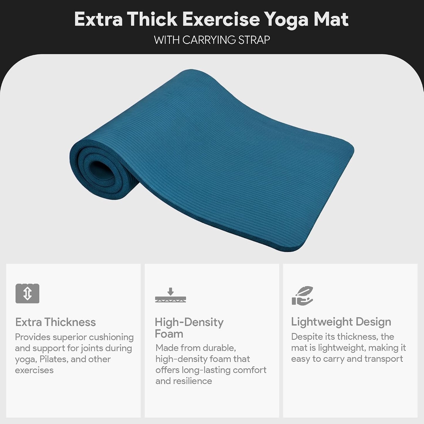 BalanceFrom Yoga Mat, 1-Inch Extra Thick High Density Exercise Mat, Anti-Tear Exercise Yoga Mat with Carrying Strap, Suitable for Various Yoga Exercises, Multiple Colors