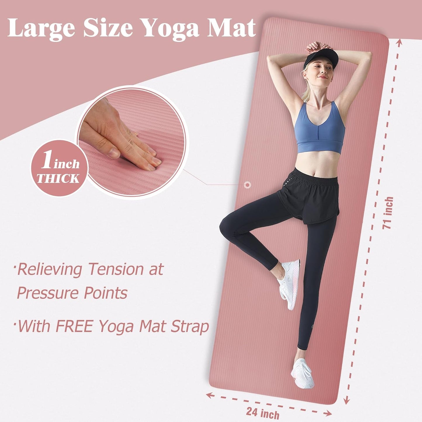 BalanceFrom Yoga Mat, 1-Inch Extra Thick High Density Exercise Mat, Anti-Tear Exercise Yoga Mat with Carrying Strap, Suitable for Various Yoga Exercises, Multiple Colors