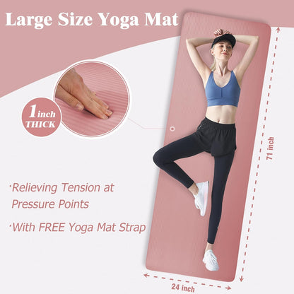 BalanceFrom Yoga Mat, 1-Inch Extra Thick High Density Exercise Mat, Anti-Tear Exercise Yoga Mat with Carrying Strap, Suitable for Various Yoga Exercises, Multiple Colors