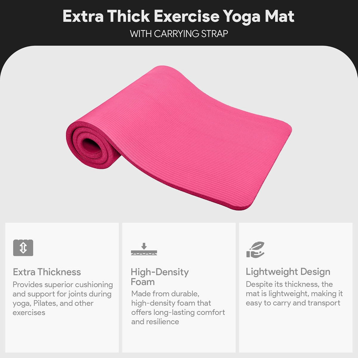 BalanceFrom Yoga Mat, 1-Inch Extra Thick High Density Exercise Mat, Anti-Tear Exercise Yoga Mat with Carrying Strap, Suitable for Various Yoga Exercises, Multiple Colors