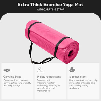 BalanceFrom Yoga Mat, 1-Inch Extra Thick High Density Exercise Mat, Anti-Tear Exercise Yoga Mat with Carrying Strap, Suitable for Various Yoga Exercises, Multiple Colors