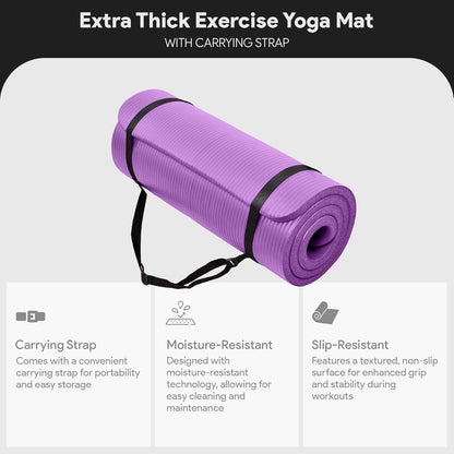 BalanceFrom Yoga Mat, 1-Inch Extra Thick High Density Exercise Mat, Anti-Tear Exercise Yoga Mat with Carrying Strap, Suitable for Various Yoga Exercises, Multiple Colors