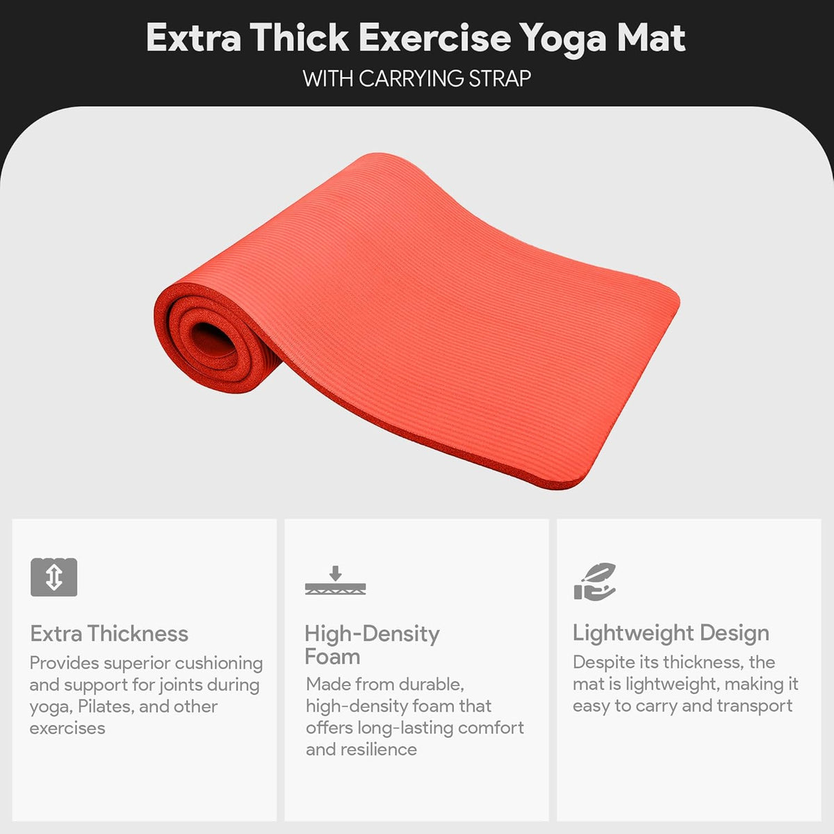 BalanceFrom Yoga Mat, 1-Inch Extra Thick High Density Exercise Mat, Anti-Tear Exercise Yoga Mat with Carrying Strap, Suitable for Various Yoga Exercises, Multiple Colors