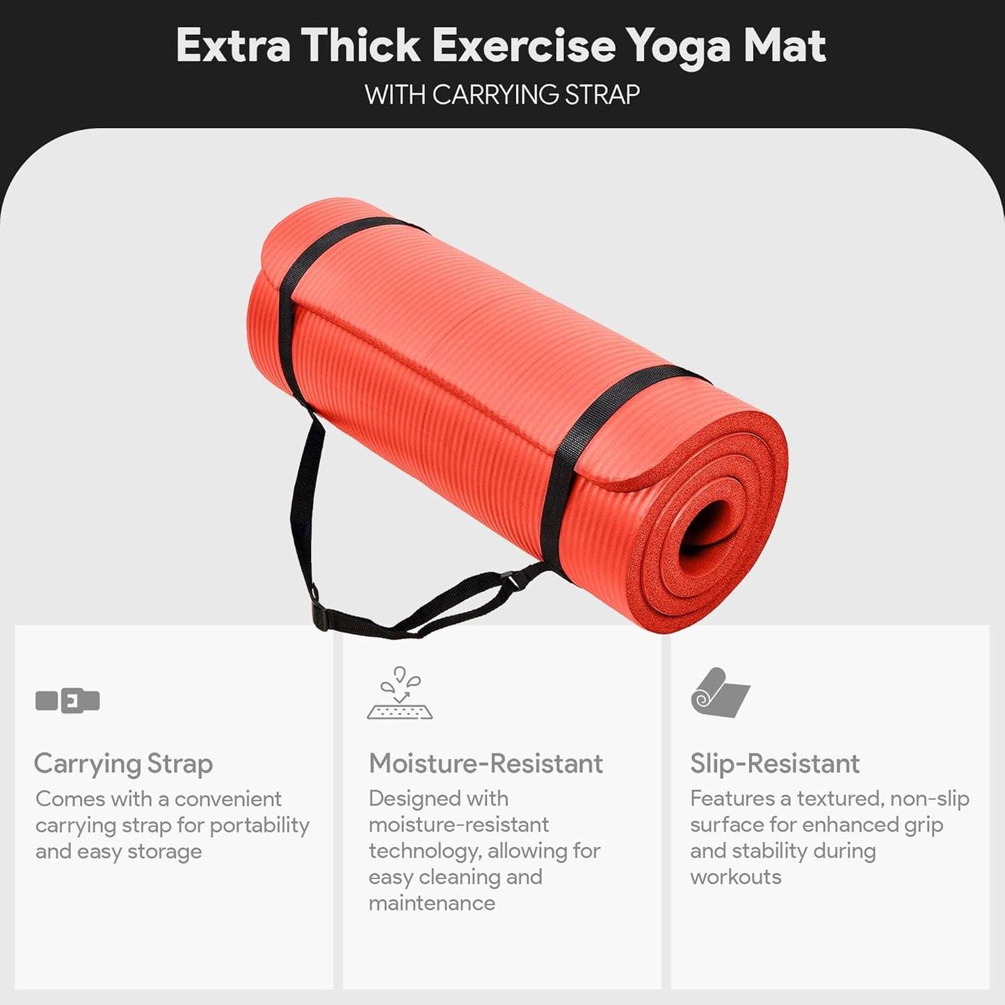 BalanceFrom Yoga Mat, 1-Inch Extra Thick High Density Exercise Mat, Anti-Tear Exercise Yoga Mat with Carrying Strap, Suitable for Various Yoga Exercises, Multiple Colors