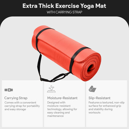 BalanceFrom Yoga Mat, 1-Inch Extra Thick High Density Exercise Mat, Anti-Tear Exercise Yoga Mat with Carrying Strap, Suitable for Various Yoga Exercises, Multiple Colors