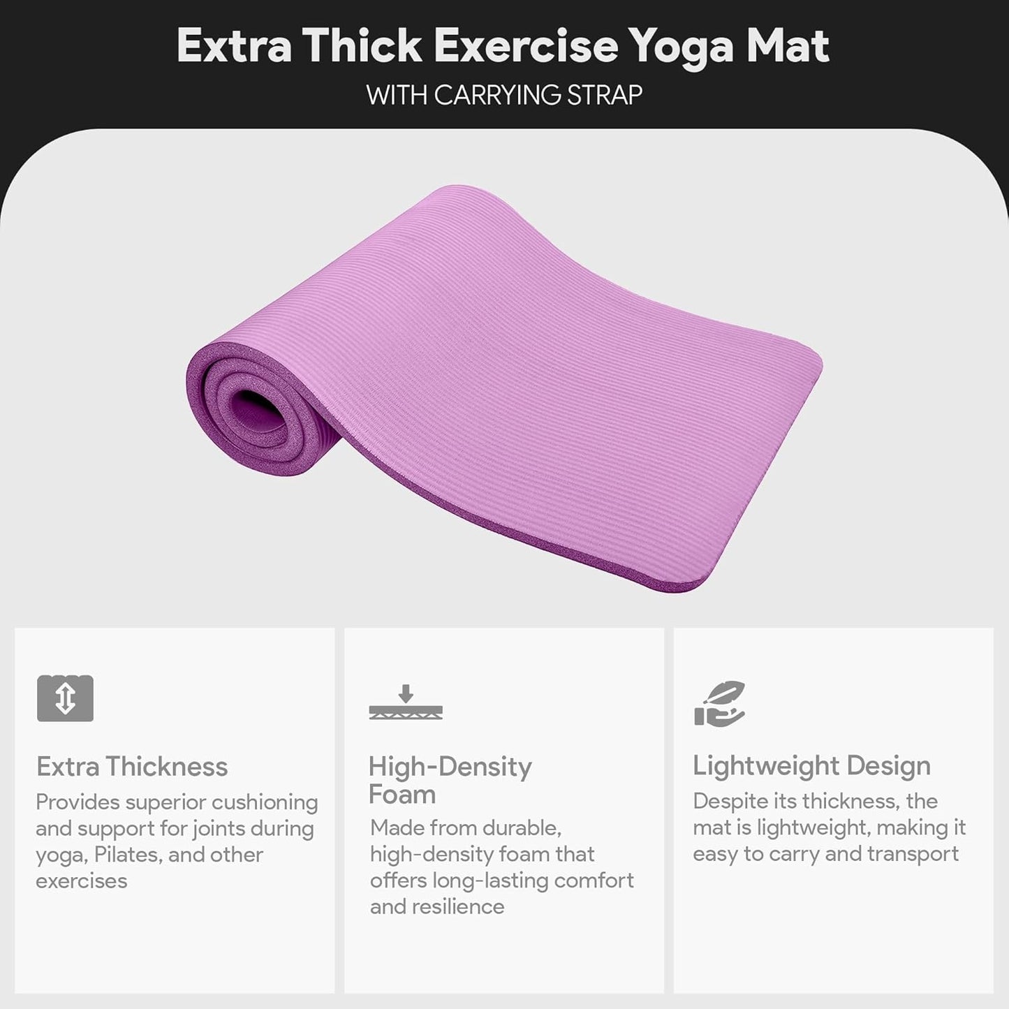 BalanceFrom Yoga Mat, 1-Inch Extra Thick High Density Exercise Mat, Anti-Tear Exercise Yoga Mat with Carrying Strap, Suitable for Various Yoga Exercises, Multiple Colors