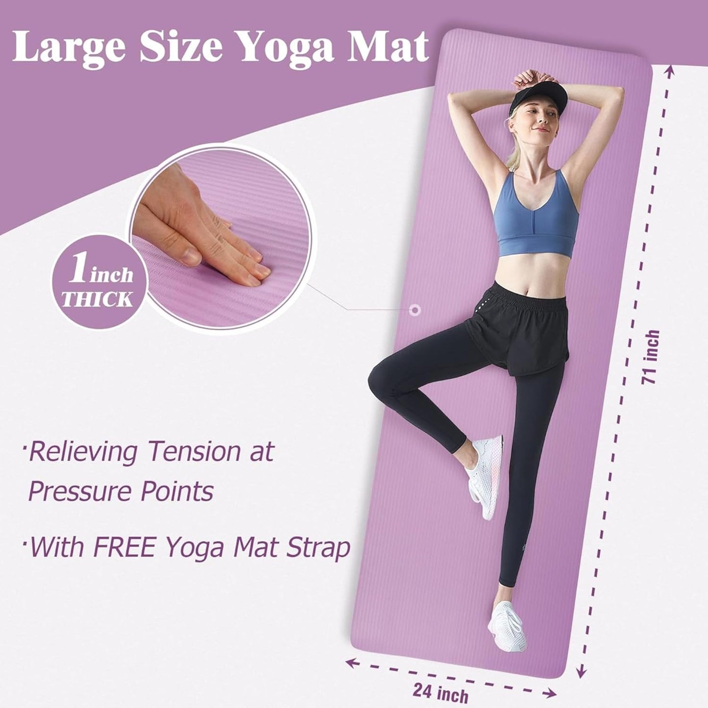 BalanceFrom Yoga Mat, 1-Inch Extra Thick High Density Exercise Mat, Anti-Tear Exercise Yoga Mat with Carrying Strap, Suitable for Various Yoga Exercises, Multiple Colors